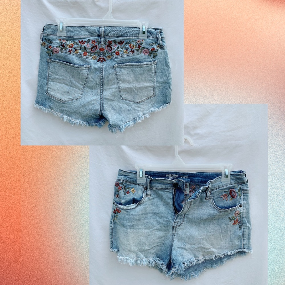 Embroidered denim shorts